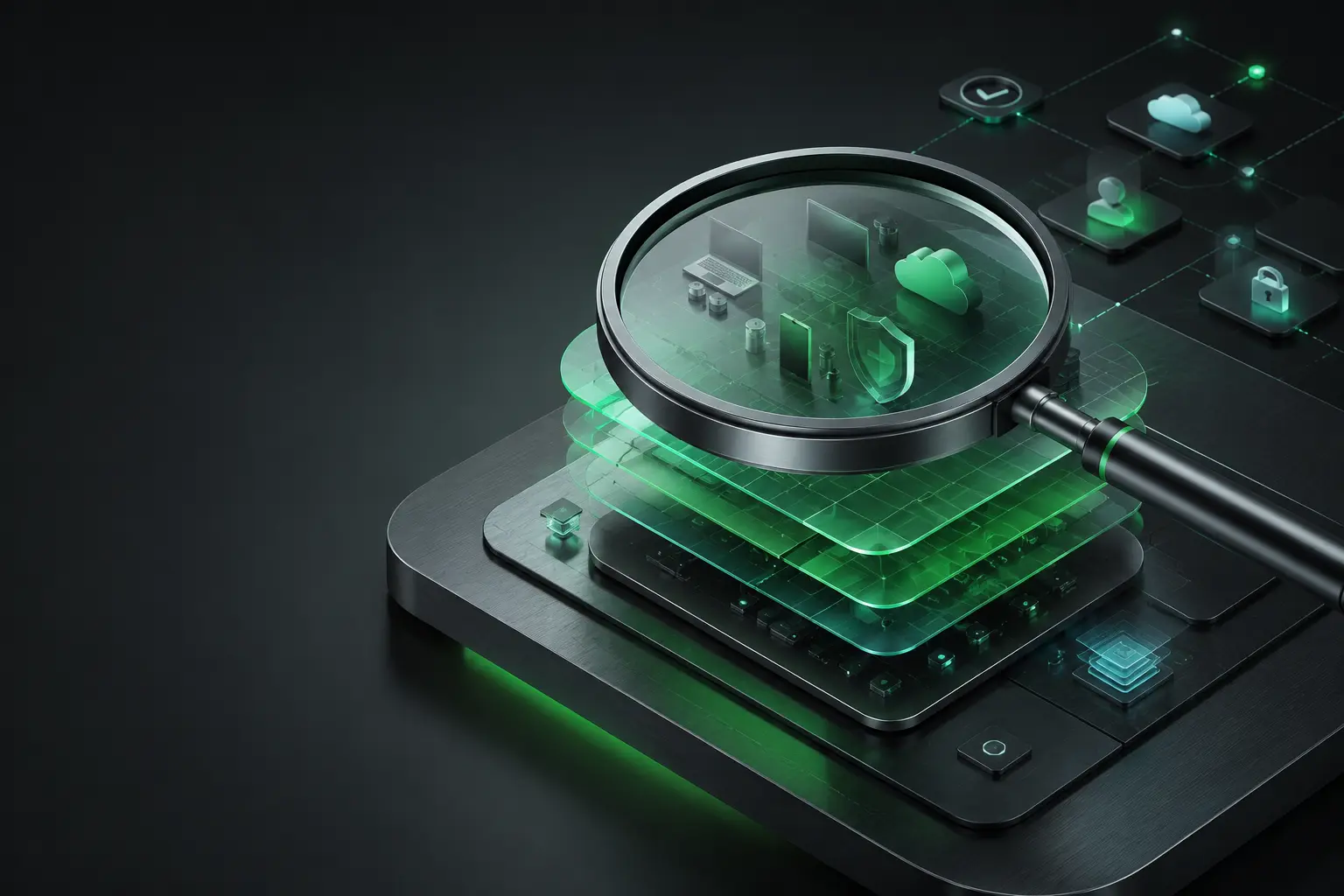 A secure visibility lens revealing the condition of a supported technology environment.