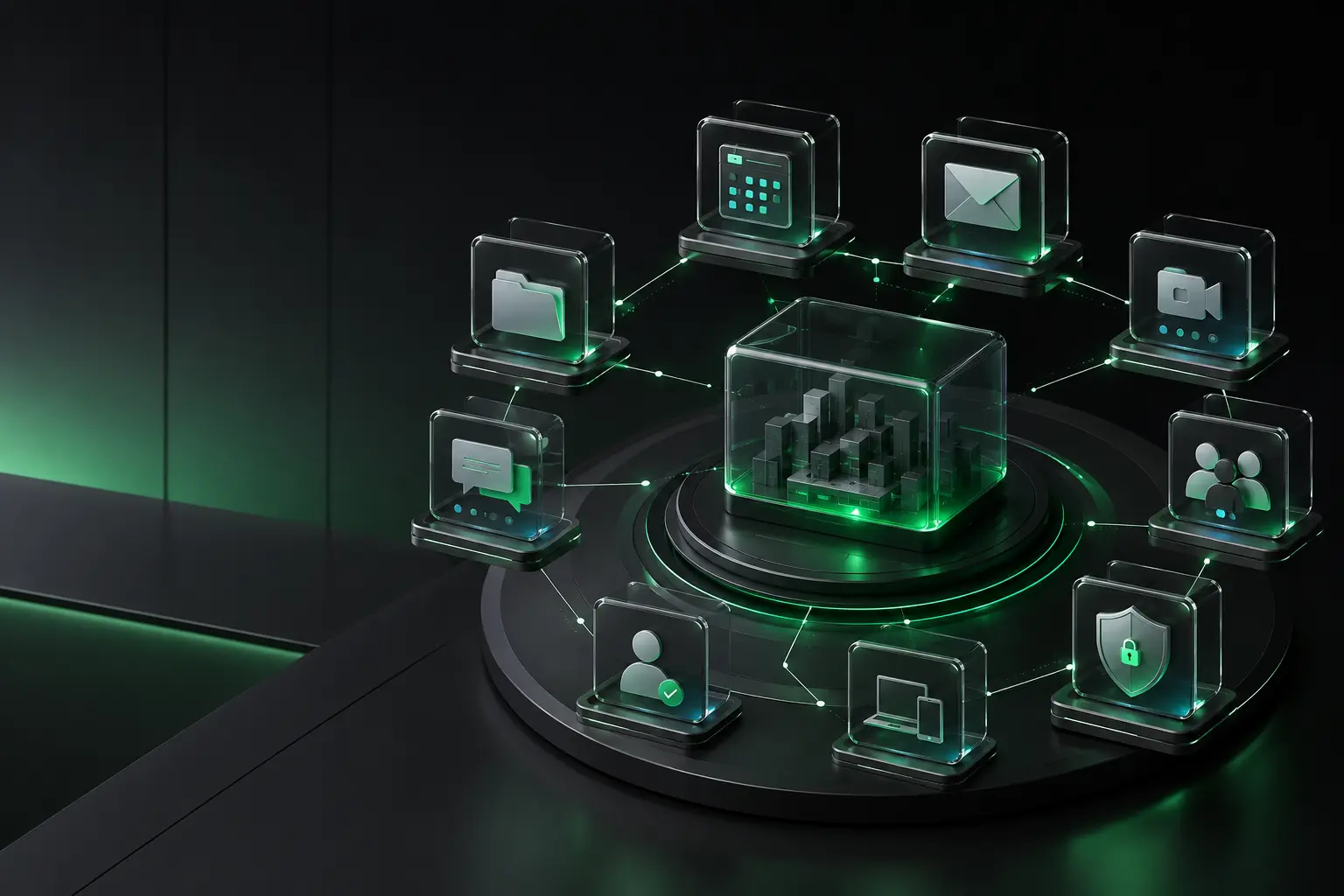 A connected Microsoft 365 environment bringing collaboration, files, identity, devices, and security together.